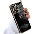 thumbnail image 1 of Luxury Love Heart Compatible with iPhone 13 Pro Case Cute for Women & Girls with Glitter Gold Plated Design Upgraded Full Camera Protection Soft TPU Shockproof Phone Cover-Black, 1 of 12