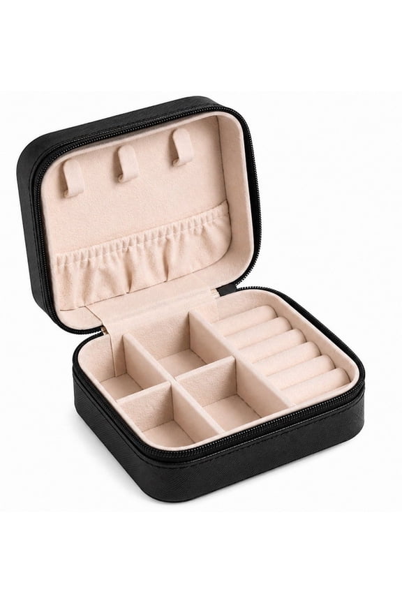 Portable Travel Jewelry Organizer Box with Necklace Hooks, Ring Slots & Removable Dividers Mini Zipper Jewelry Storage Case for Women