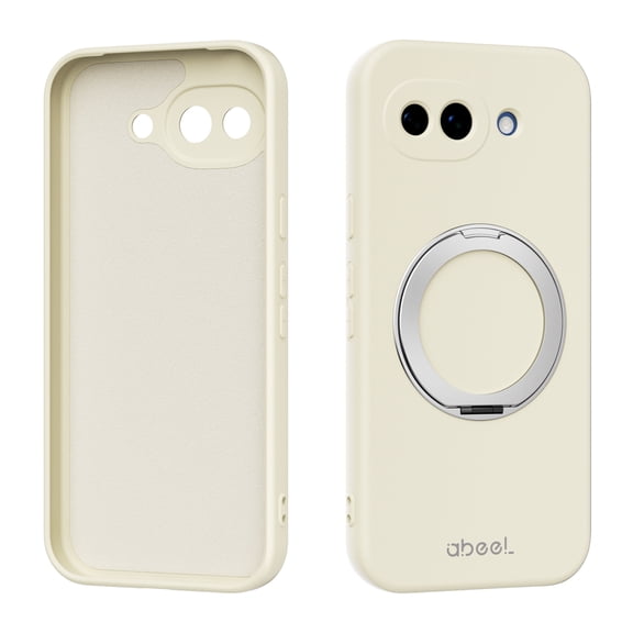 Luxury Magnetic Silicone + Microfiber Lining Case for Google Pixel 10a, Compatible with MagSafe, Ultra Slim Rotating Ring Stand Protective Cover for Google Pixel 10a, Beige