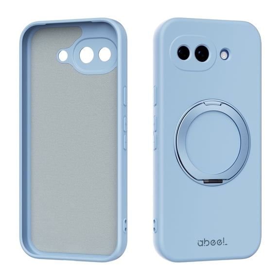 Luxury Magnetic Silicone + Microfiber Lining Case for Google Pixel 10a, Compatible with MagSafe, Ultra Slim Rotating Ring Stand Protective Cover for Google Pixel 10a, Skyblue