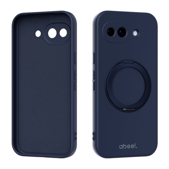 Luxury Magnetic Silicone + Microfiber Lining Case for Google Pixel 10a, Compatible with MagSafe, Ultra Slim Rotating Ring Stand Protective Cover for Google Pixel 10a, Darkblue