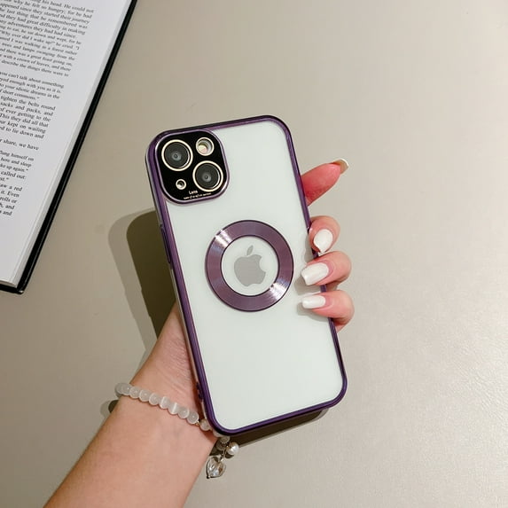 Luxury Magnetic for iPhone 11 Case, Electroplated Clear Slim Fit Phone Case with Camera Frame Shockproof for iPhone 11 Transparent Back Case Compatible with MagSafe, Darkpurple