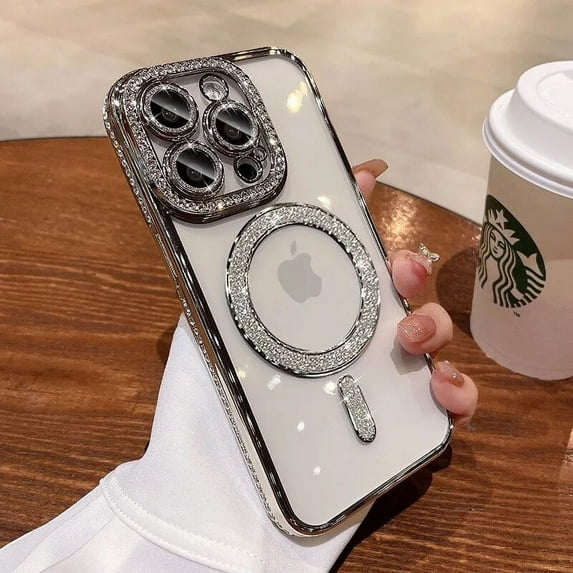 Luxury Magsafe Glitter Plating Bling Diamond Case for iphone 15 14 13 12 11 Pro Max Plus Wireless Charging Magnetic Clear Cover