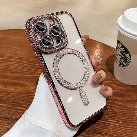 Luxury Magsafe Glitter Plating Bling Diamond Case for iphone 15 14 13 12 11 Pro Max Plus Wireless Charging Magnetic Clear Cover