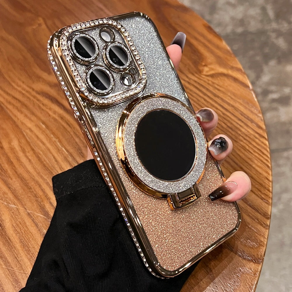 Luxury Make Up Mirror Bracket Magsafe Case for iPhone 15 16 Pro Max