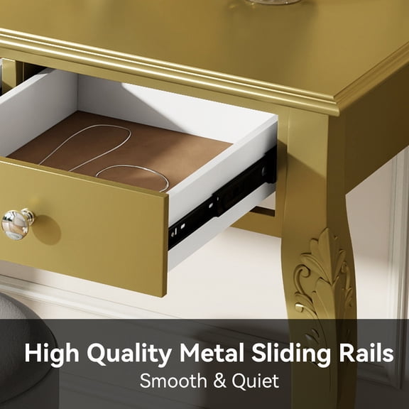 Luxury Makeup Vanity Desk with Oval Mirror, 3-Drawer Dressing Table for Jewelry Storage, Elegant Console Table for Entryway, Living Room & Bedroom, Stylish Home Decor,Gold