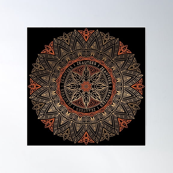 Luxury Mandala Orange And Gold Poster Wall Art, Modern Wall Decor For Living Room Bedroom, 16x16 UNFRAMED
