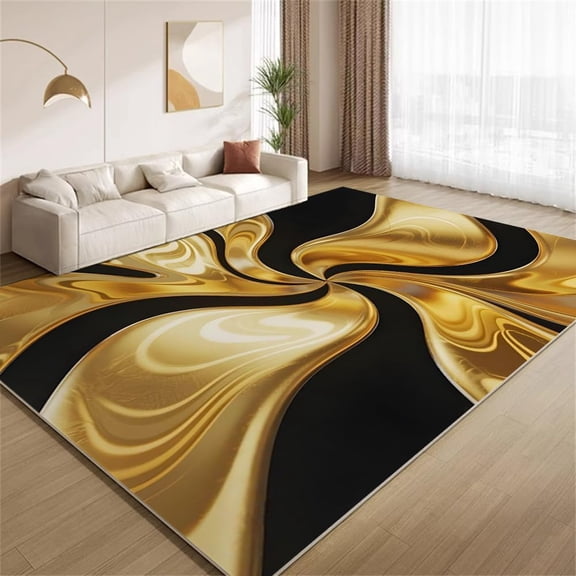 Luxury Marble Area Rugs, Black Gold Fluid Texture Design Carpet, Washable Non Slip Low Pile Soft Rug for Living Room Bedroom Entry Decor Mat 2ftx3ft