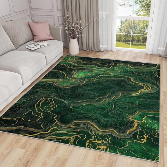 Luxury Marble Area Rugs, Emerald Green Abstract Carpet, Washable Non Slip Low Pile Soft Rug for Bedroom Living Room Decor Mat 2x3ft