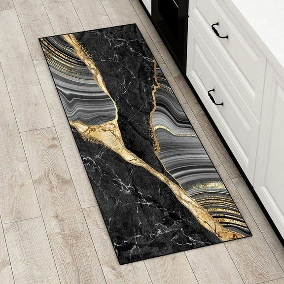 Luxury Marble Carpet for Kitchen Floor Nordic Abstract Black Gold Area Rug Living Room Bedroom Bedside Mat Home Decor Tapetes