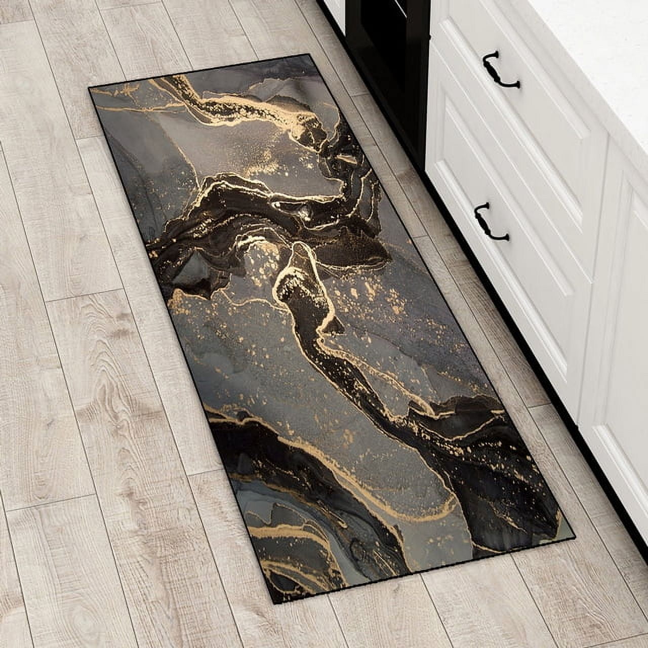 Luxury Marble Carpet for Kitchen Floor Nordic Abstract Black Gold Area