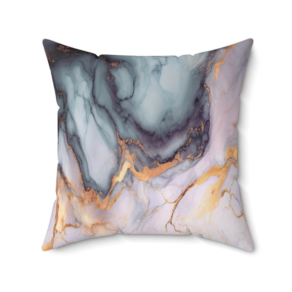 Luxury Marble Gold Vein Faux Suede Throw Pillow Modern Abstract Accent Cushion, 20x20