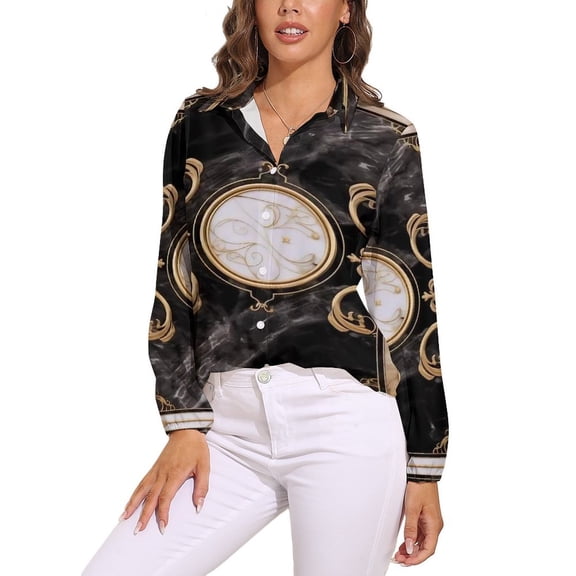 Luxury Marble Print Long Sleeve Blouse Woman Streetwear Casual Shirts Summer Oversize Woman Streetwear Clothing Birthday Present