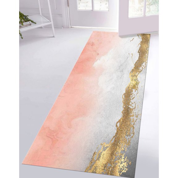 Luxury Marble Rugs, Salon Rug, Modern Rugs, Pink And Gold Marble Rugs, Customs Rug, Modern Marble Rugs, Hallway Rugs, Gift For Him Rugs, 2.6'x6.5' - 80x200 cm