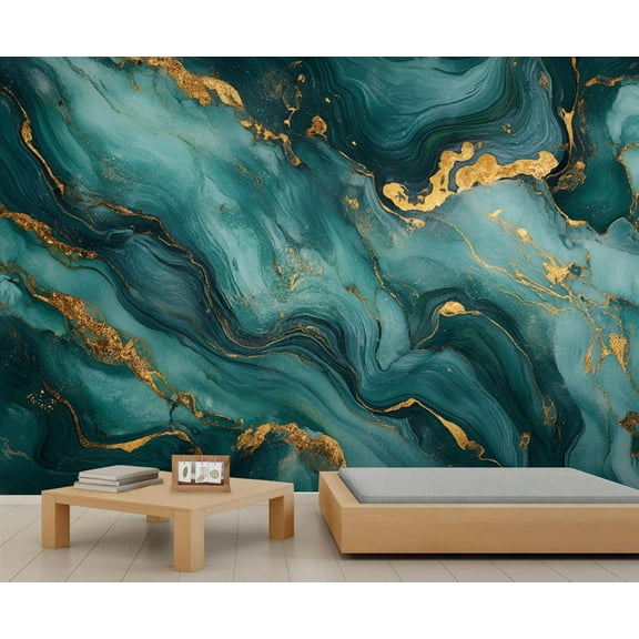 Luxury Marble Wall Murals For Bedroom - Modern Abstract Murals, Emerald Green Texture Wall Mural For TV Background, Marble Large Mural 118"W x 83"H (Not Peel and Stick)