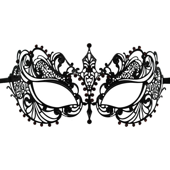 Luxury Mask - Burlesque-Boutique Black Laser Cut Metal Venetian Pretty Masquerade Mask w/Purple Rhinestones
