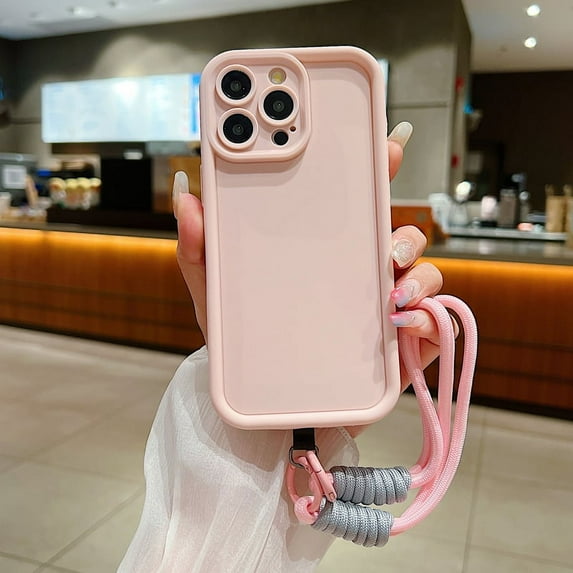 Luxury Matte Soft Lanyard Rope Phone Case For iPhone 15 14 13 12 11 16 Pro Max X XS Max XR 7 8 Plus Hand Strap Shockproof Cover