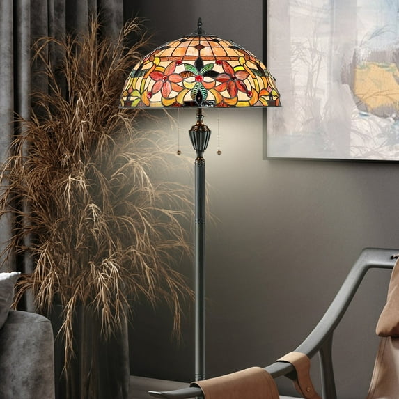 Luxury Mediterranean Tiffany Floor Lamp, Large Size: 62''H x 18''W, with Tuscan Style Elements, Vintage Bronze Finish, UQL7151 from the Ashborne Collection by Urban Ambiance