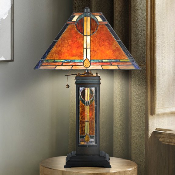 Luxury Mediterranean Tiffany Table Lamp, Large Size: 23''H x 14.5''W, with Old World Style Elements, Valiant Bronze Finish, UQL7040 from the Southwark Collection by Urban Ambiance