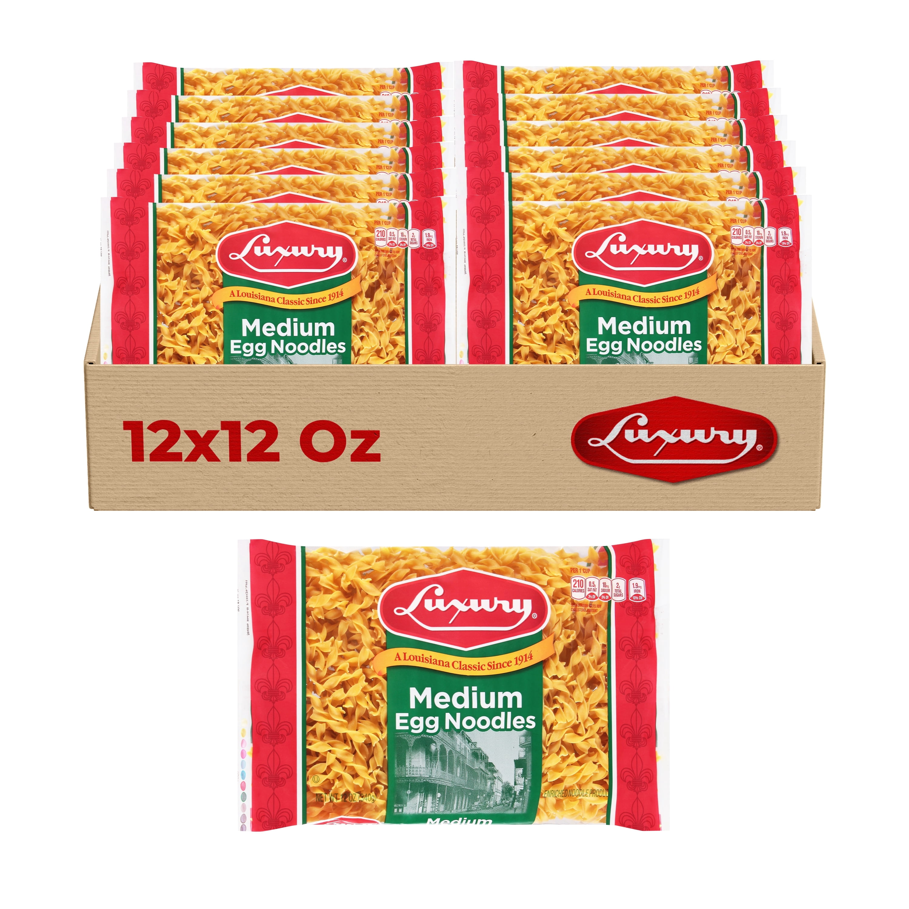 Luxury Medium Egg Noodles, 12-Pack (12 oz Each) – Enriched Pasta for Soups, Stroganoff, and Classic Recipes