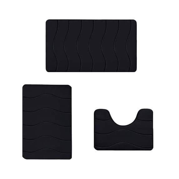 Luxury Memory Foam Bath Mat Set 3 Piece,Ultra Soft Non Slip Absorbent Bathroom Rugs,Water Absorbent Shower Mat & U-Shaped Toilet Mat,Machine Washable Bath Rugs for Bathroom Decor