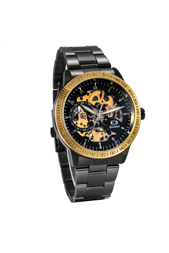 Luxury Men Hollow Dial Automatic Mechanical Stainless Steel Band Wrist Watch US