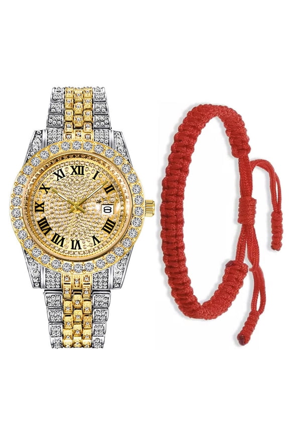 Luxury Men's Diamond Watch Crystal Rhinestone Watch Bling Iced-Out Hip Hop Wrist Watch for Men