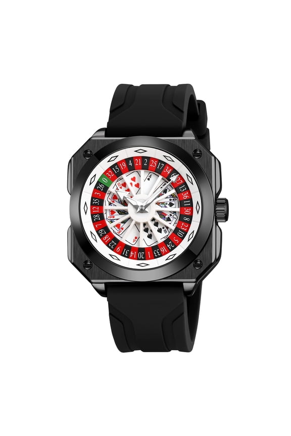 Luxury Men's Sports Watch - Poker & Roulette Casino Design, Waterproof Chronograph, Stainless Steel Mesh Band, Quartz Movement