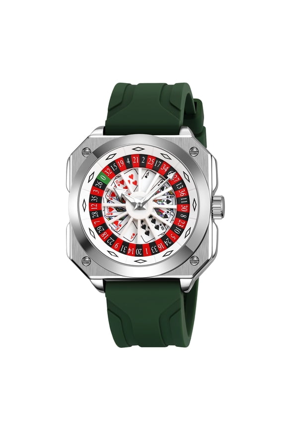 Luxury Men's Sports Watch - Poker & Roulette Casino Design, Waterproof Chronograph, Stainless Steel Mesh Band, Quartz Movement
