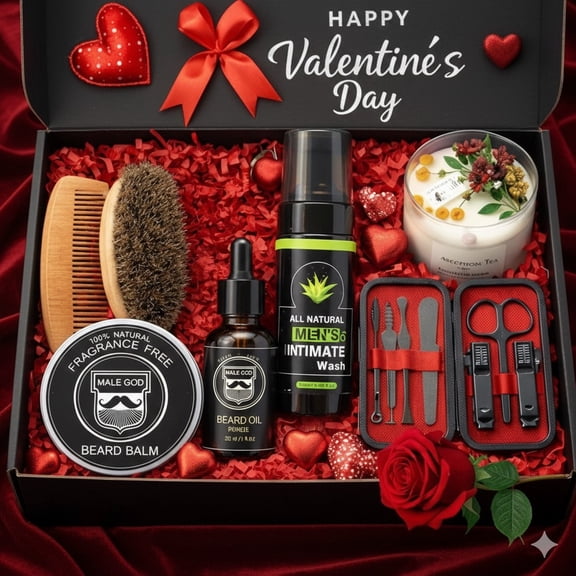 Luxury Mens Valentines Day or Birthday Gift Set Beard Grooming Personal Care Kits 9-Piece Collection