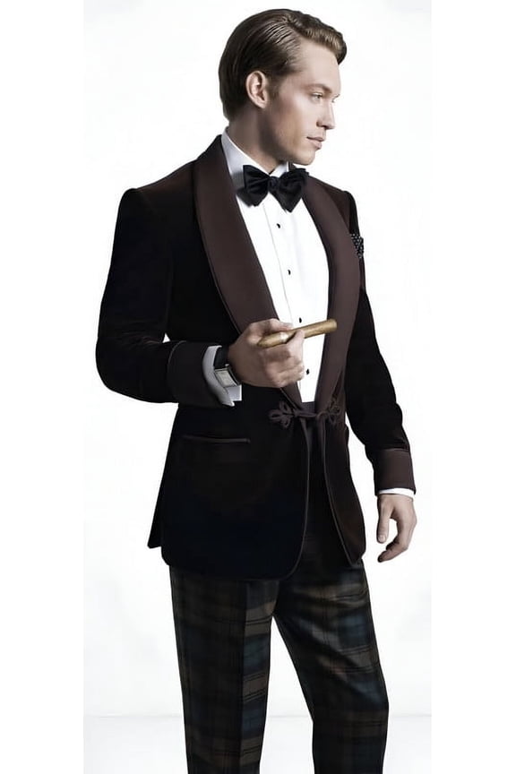 Luxury Mens Brown Velvet Smoking Jacket – Special Occasion Gift For Her