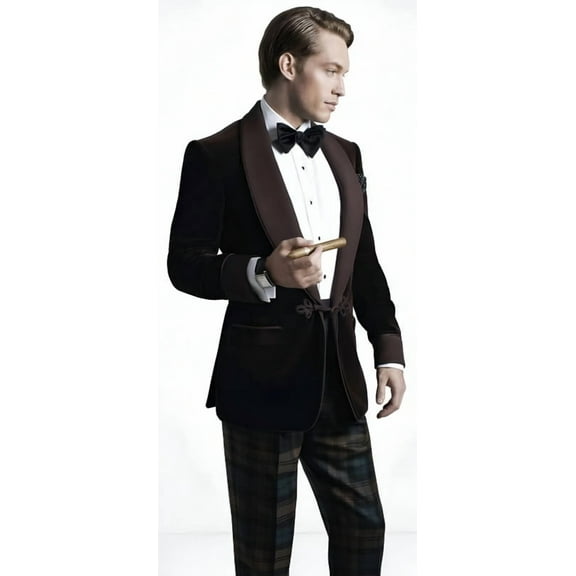 Luxury Mens Brown Velvet Smoking Jacket – Special Occasion Gift For Her