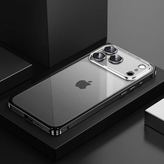 Luxury Metal Bumper Case For iPhone 17 Pro Max, Magnetic Clear Back with Spring Buckle Safety Lock, Military Grade Protection with Built-in Camera Lens Protector, Slim Aluminum Frame Cover,Gray