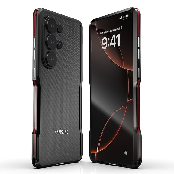 Luxury Metal Bumper Frame + 1 * Protective Film + 1 * Screws Driver for Samsung Galaxy S26 Ultra, Rugged Drop Protection Hard Frame Shockproof Anti-Scratch for Men Boys, Red