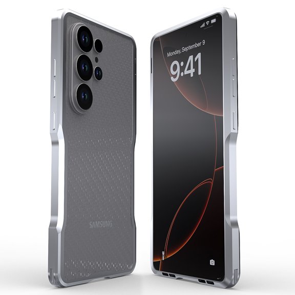 Luxury Metal Bumper Frame + 1 * Protective Film + 1 * Screws Driver for Samsung Galaxy S26 Ultra, Rugged Drop Protection Hard Frame Shockproof Anti-Scratch for Men Boys, Silver