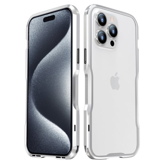 Luxury Metal Bumper Frame + 1 * Transparent Carbon Fiber Back Sticker + 1 * Screws Driver for iPhone 15 Pro, Rugged Drop Protection Hard Frame for iPhone 15 Pro, Silver