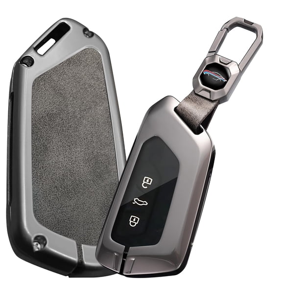 Luxury Metal and Genuine Leather Protective Shell Case with Keychain for Volkswagen Key Fob Compatible with ID3 ID4 ID6 Golf 8 GTI MK8 Models Full Guard Cover