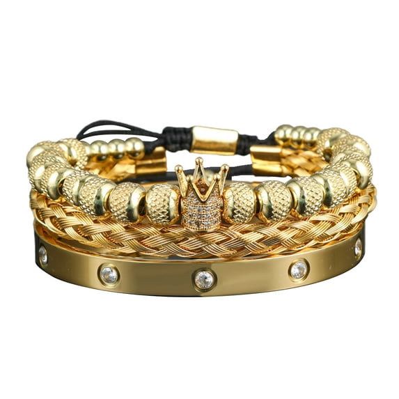 Luxury Micro Pave Crown Bracelets Roman Royal Charm Mens Bracelets Stainless Steel Crystals Bangles Couple Jewelry Gift