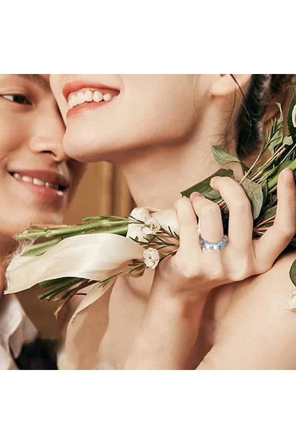 Luxury Micro-Paved Full Diamond Aquamarine Eternity Band Ring, Galaxy Princess Lace Edge Blue Topaz Gemstone Ring for Women