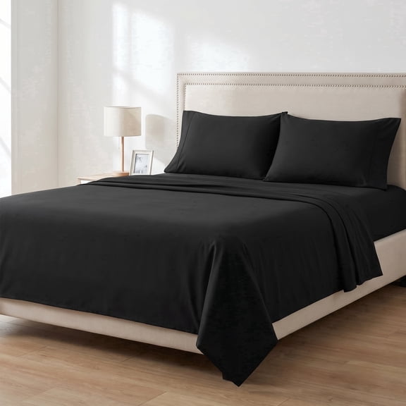 Luxury Microfiber Bed Sheet Set, 4-Piece Deep Pocket Bedding Set, Full, Black