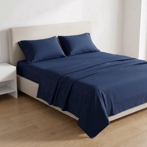 Luxury Microfiber Bed Sheet Set, 4-Piece Deep Pocket Bedding Set, Queen, Navy Blue