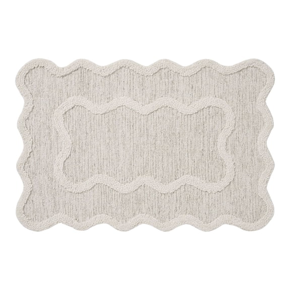 Luxury Microfiber Scalloped Runner Rug, Sand Scalloped Piping Long Bathroom Rug for Bathroom, Tub, Sink, Shower, Absorbent Grey