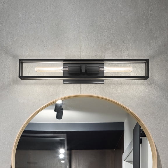 Luxury Mid Century Modern Bath Light, Large Size: 4.75''H x 24.00''W, with Luxe Industrial Style Elements, Matte Black Finish, UQL4882 from the Langley Collection by Urban Ambiance