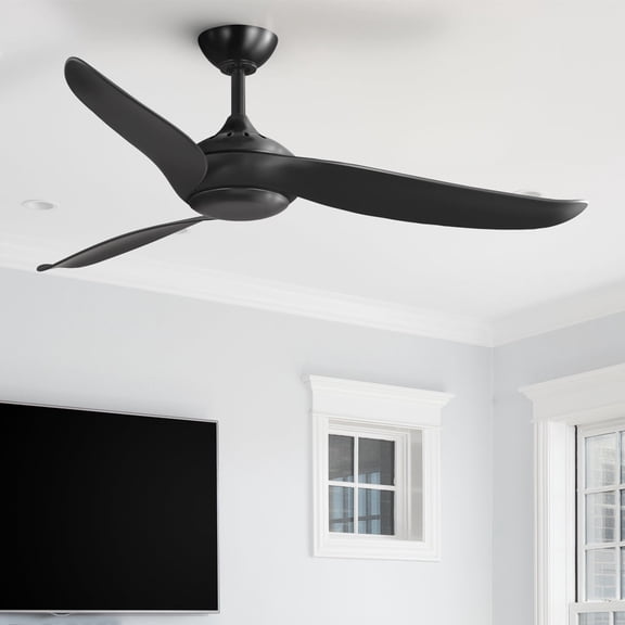 Luxury Mid Century Modern Ceiling Fan, Large Size: 14.063''H x 52''W, with Scandinavian Style Elements, Matte Black Finish, UHP9522 from the Wetzlar Collection by Urban Ambiance