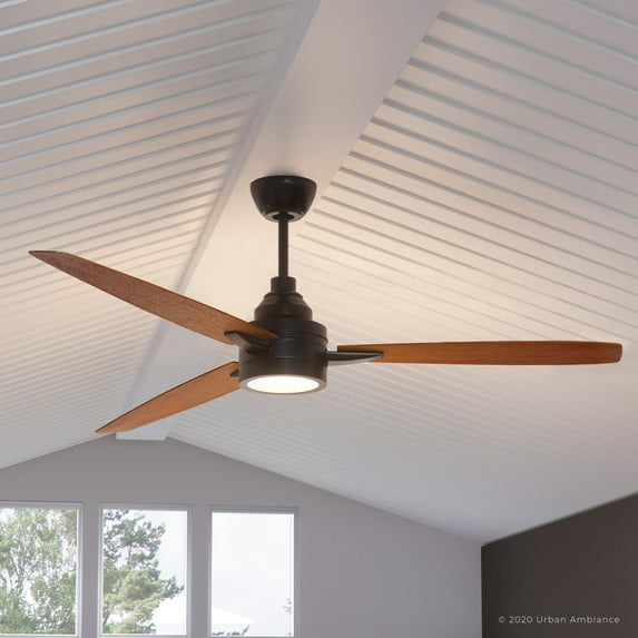 Luxury Mid-Century Modern Indoor Ceiling Fan, 13.125''H x 60''W, with Minimalist Style Elements, Art Deco Design, Olde Bronze Finish and Frosted Glass, UHP9042