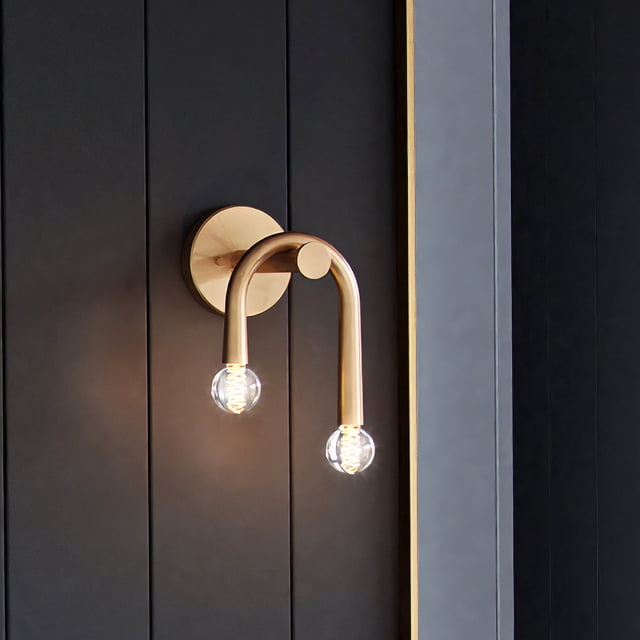 Urban Ambiance Rialto Collection Bath Vanity Light - Rustic Brass, 10"H X 15"W, Mid-Century Modern Style