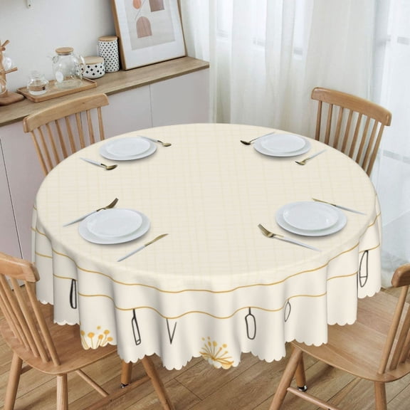 Luxury Minimalist Gold Grid Frame Round Tablecloth Waterproof Oil Proof Spill Proof Table Cloth 70" for Camping, Dining, Indoor and Outdoor Table Cover