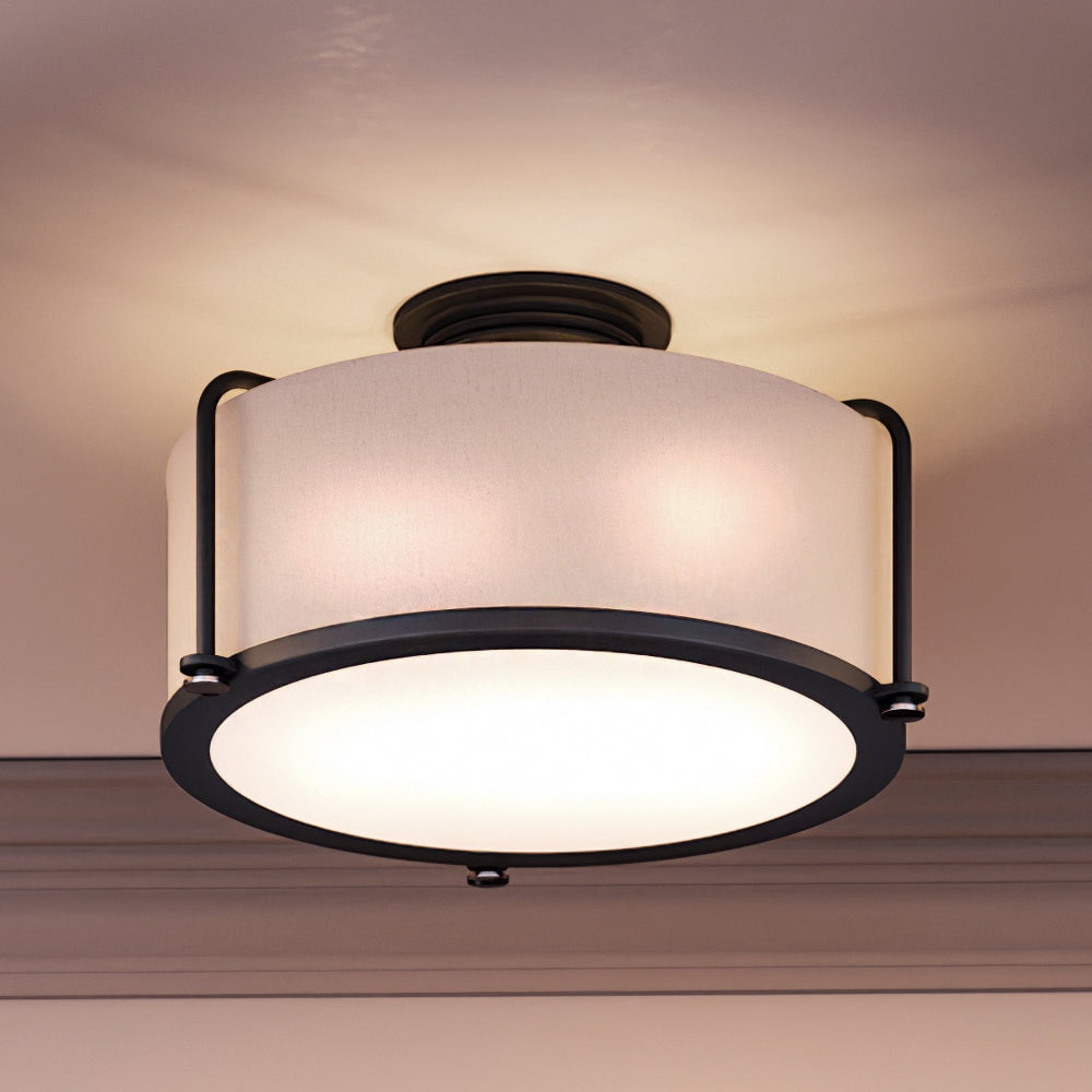 Luxury Minimalist Indoor Ceiling Light, 10.50''H x 17.50''W, with Modern Style Elements, Art Deco Design, Natural Black Finish and Eggshell Fabric, UQL3771