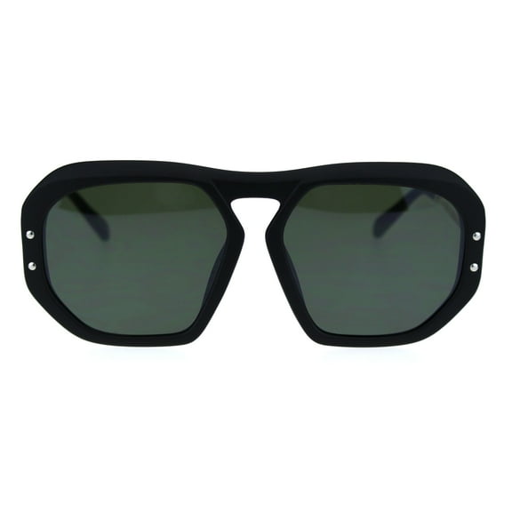Luxury Mobster Plastic Flat Top Racer Rectangular Sunglasses Matte Black Green