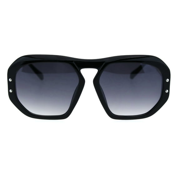 Luxury Mobster Plastic Flat Top Racer Rectangular Sunglasses Shiny Black Smoke